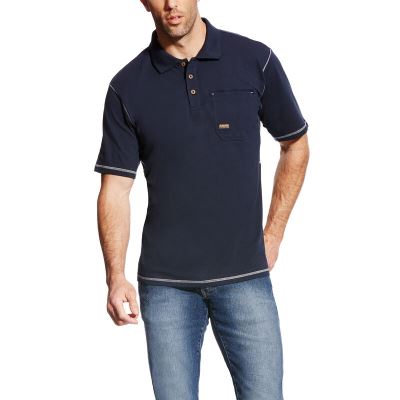 Ariat Work: Rebar Workman Polo Camisetas Hombre - Azul Marino (TNVJS2985)